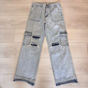 Hidden Distressed Cargo Denim Patchwork Jeans Size 28